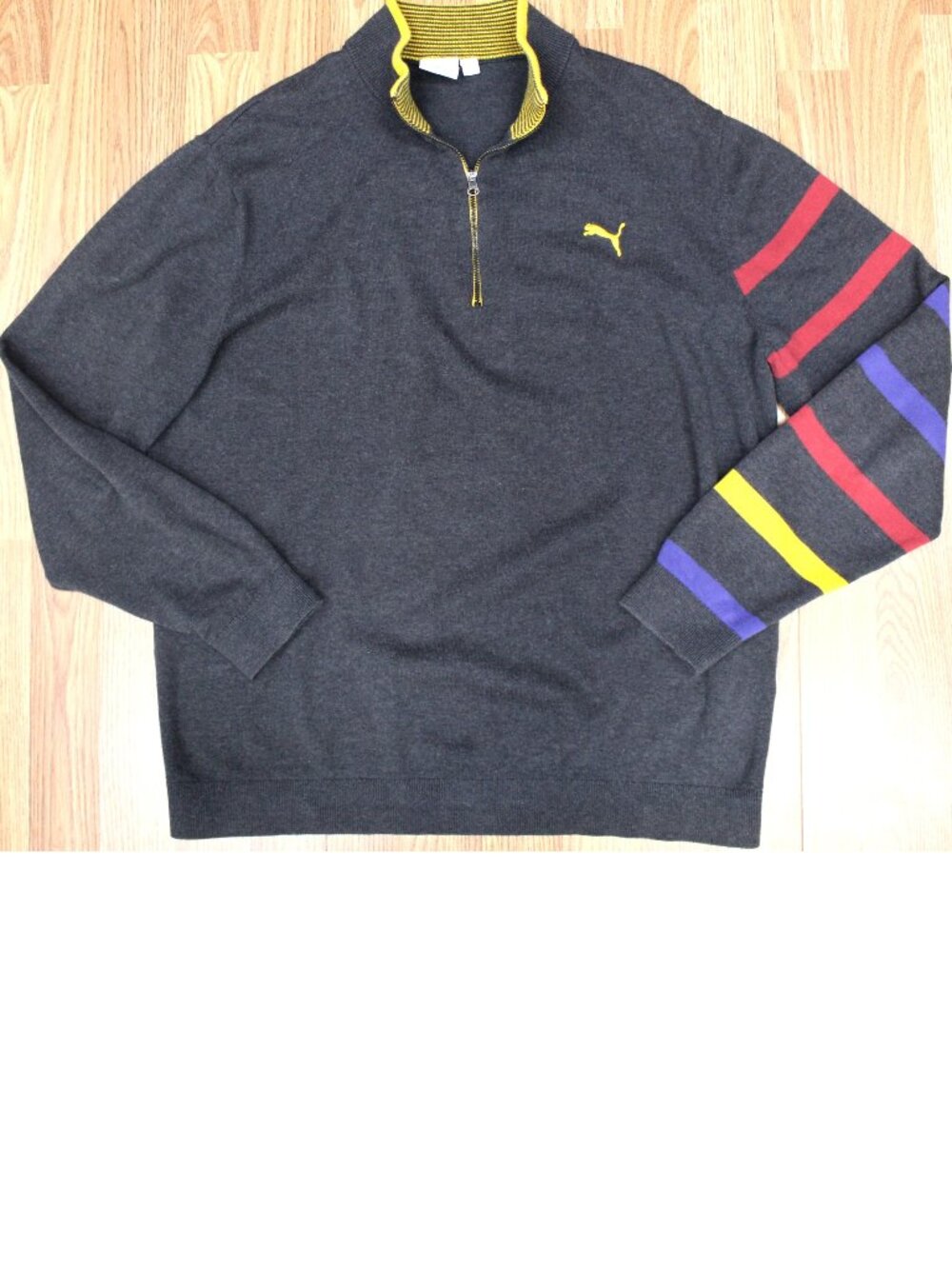 PUMA 1/4 ZIP SWEATER COTTON SWEATER GRAY & YELLOW Sz X-LARGE, XL